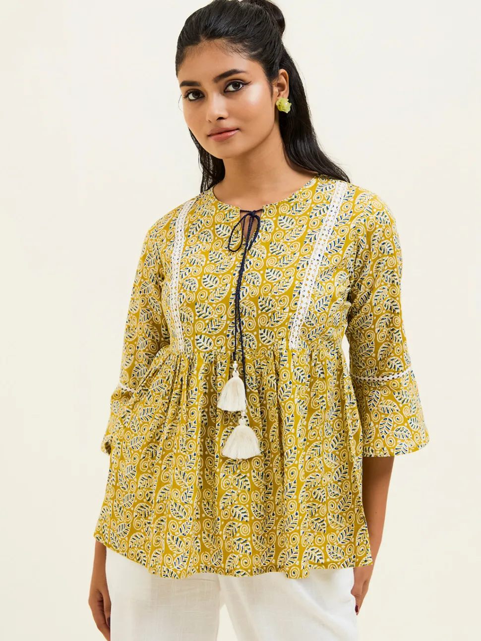 Jaipur Kurti Printed Cotton Gathered Top