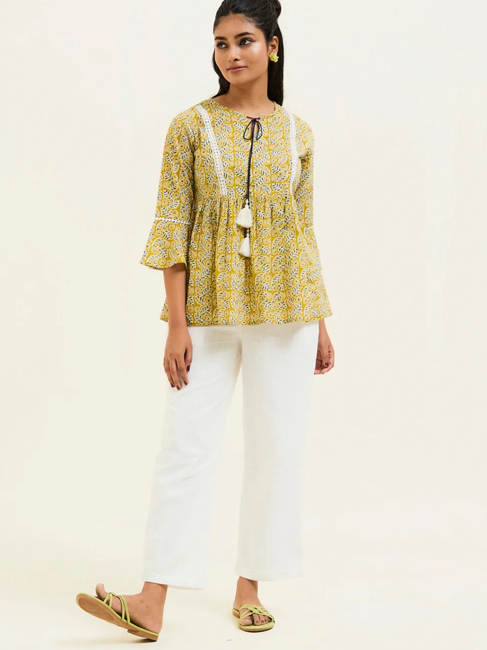 Jaipur Kurti Printed Cotton Gathered Top