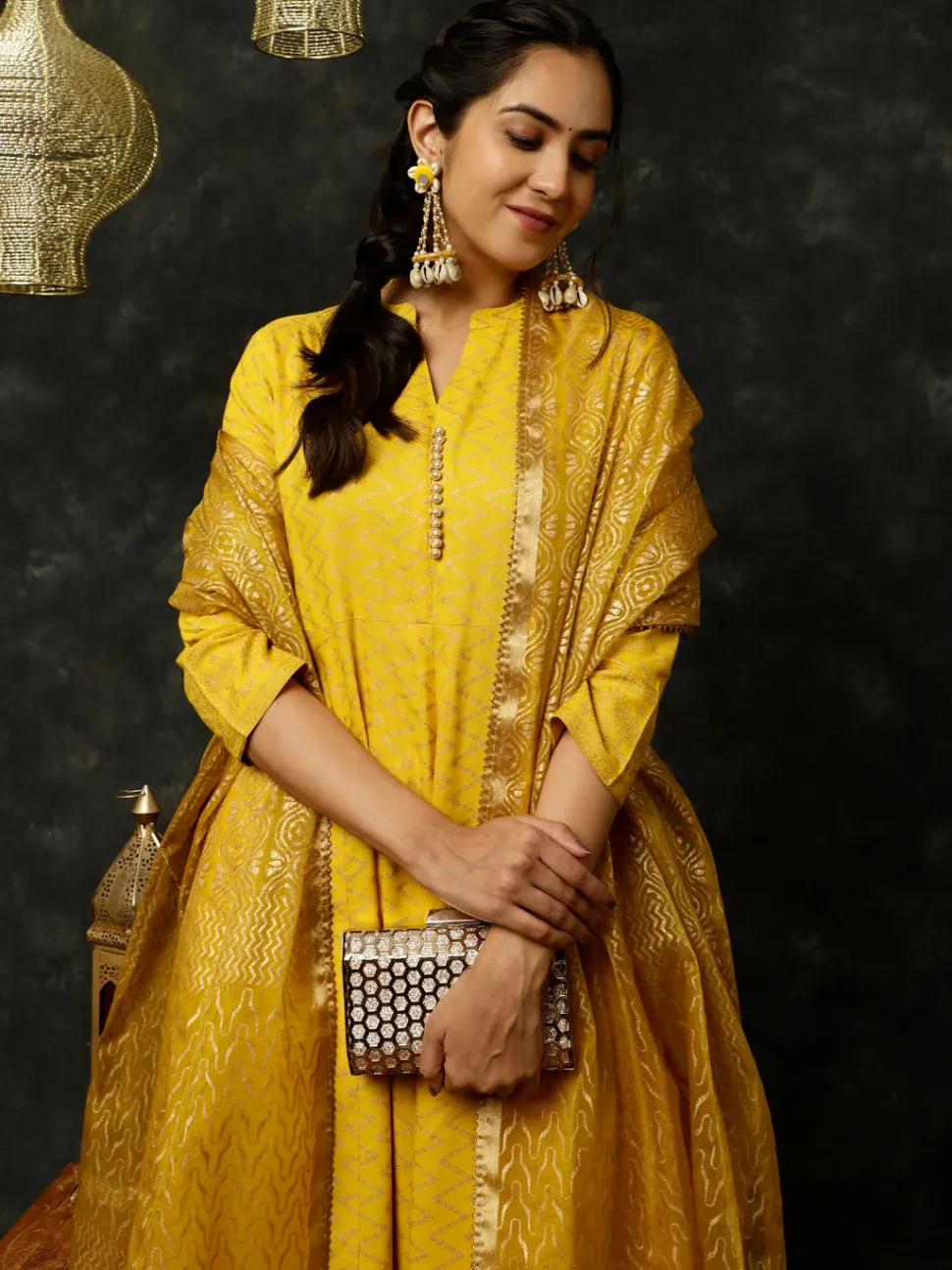 Jaipur Kurti Zigzag Printed Anarkali Kurta With Pants And Dupatta