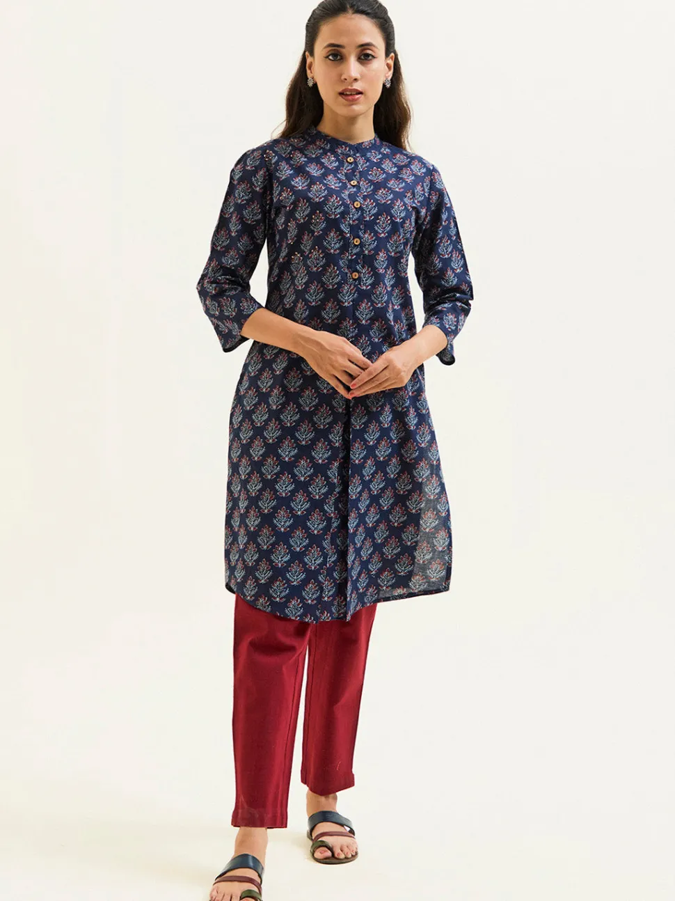 Jaipur Kurti Navy Blue Ethnic Printed Short Kurta