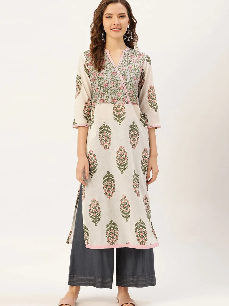 Jaipur Kurti Off white printed straight kurta