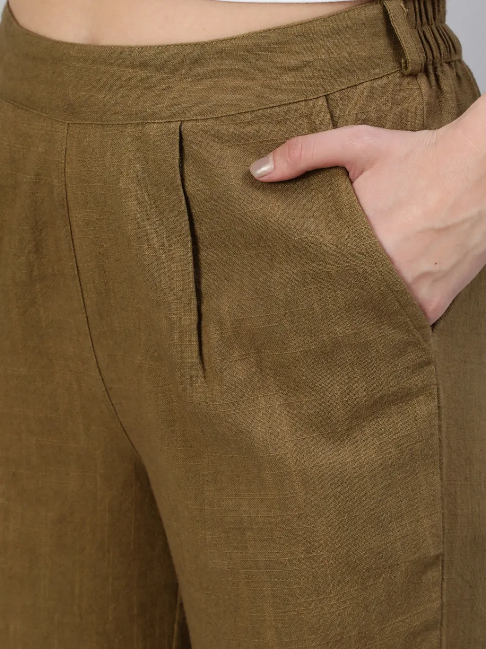 Jaipur Kurti Olive Cotton Slub Straight Pants