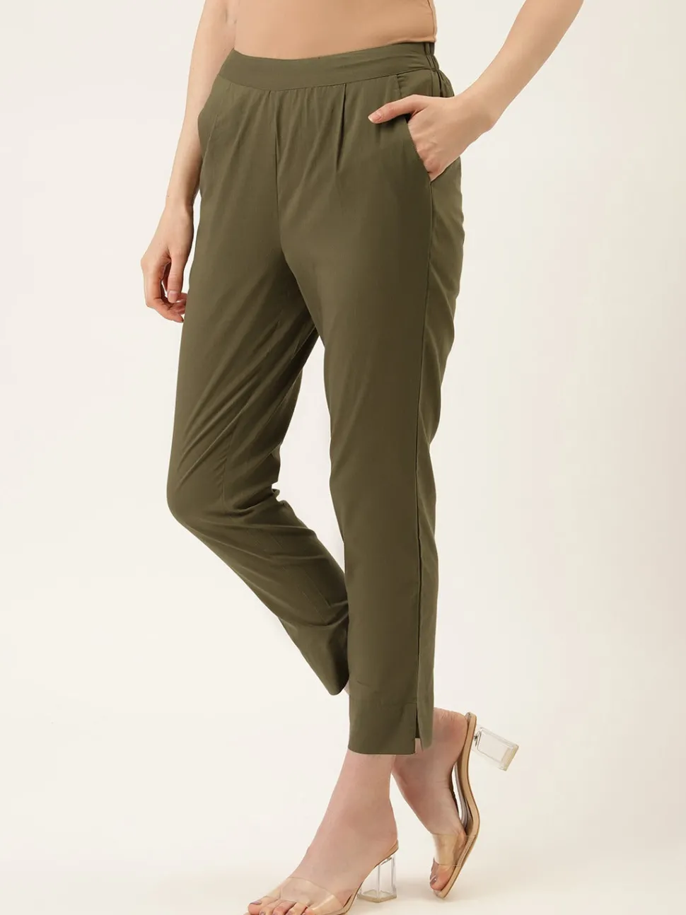 Jaipur Kurti Olive Green Ethnic Wear Cotton Pants