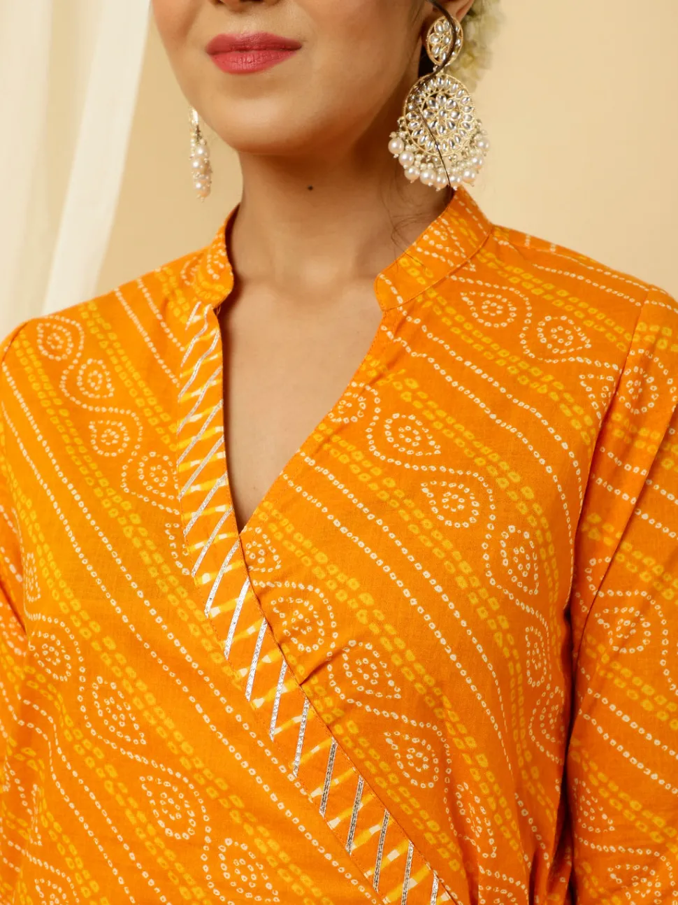 Jaipur Kurti Bandhani Angrakha Kurta With Leheriya Pants And Dupatta