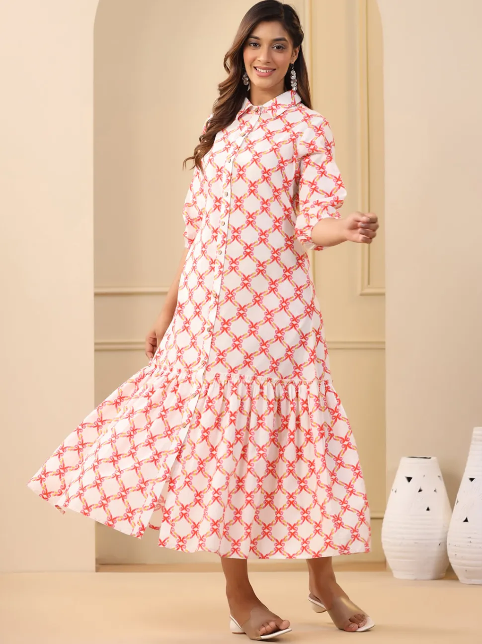 Jaipur Kurti Ikat Printed Tiered Cotton Dress