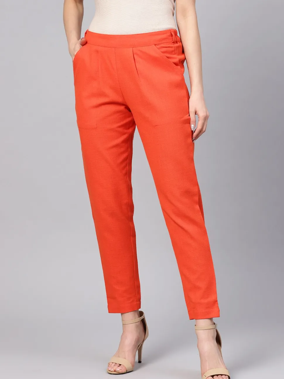 Jaipur Kurti Solid Cotton Slub Straight Pants