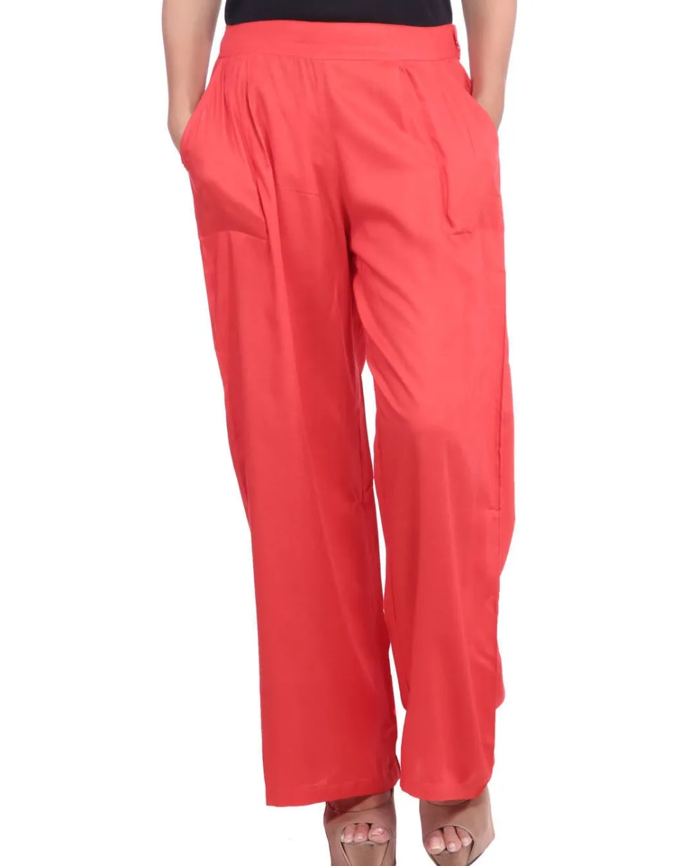 Jaipur Kurti Orange Solid Rayon Palazzo