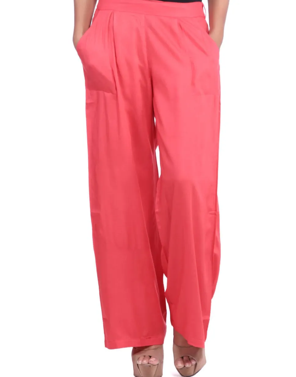Jaipur Kurti Peach Solid Rayon Palazzo