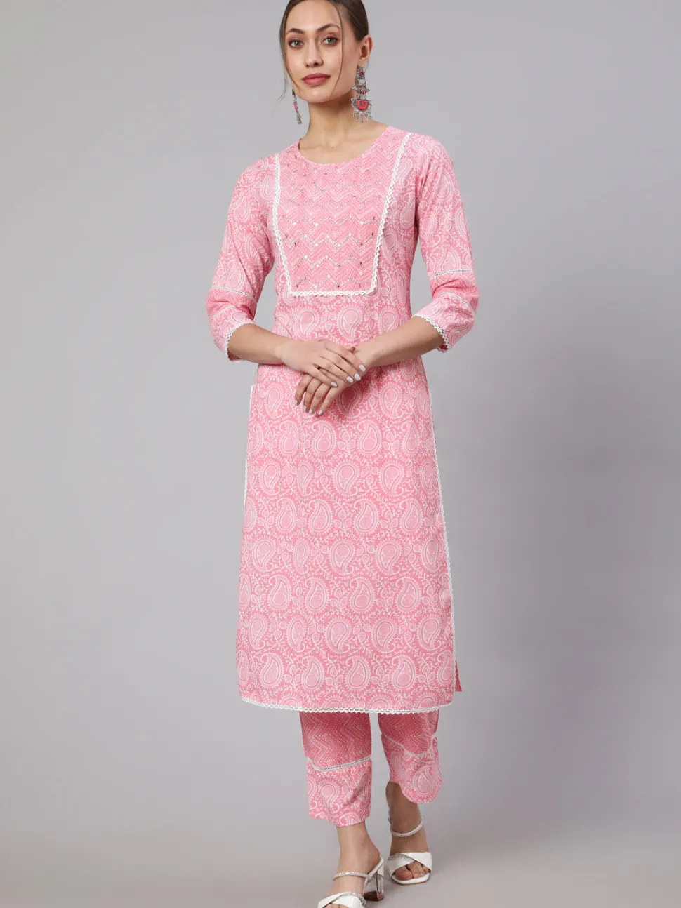 pink_ethnic_paisley_printed_cotton_kurta_with_pants_3.webp Jaipur Kurti Ethnic Paisley Printed Cotton Kurta With Pants