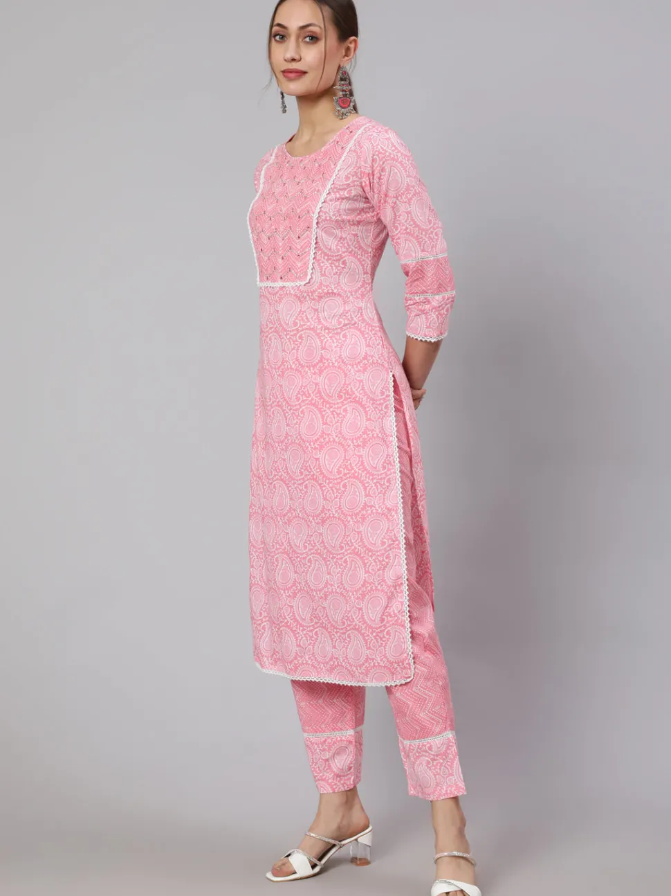 pink_ethnic_paisley_printed_cotton_kurta_with_pants_4.webp Jaipur Kurti Ethnic Paisley Printed Cotton Kurta With Pants