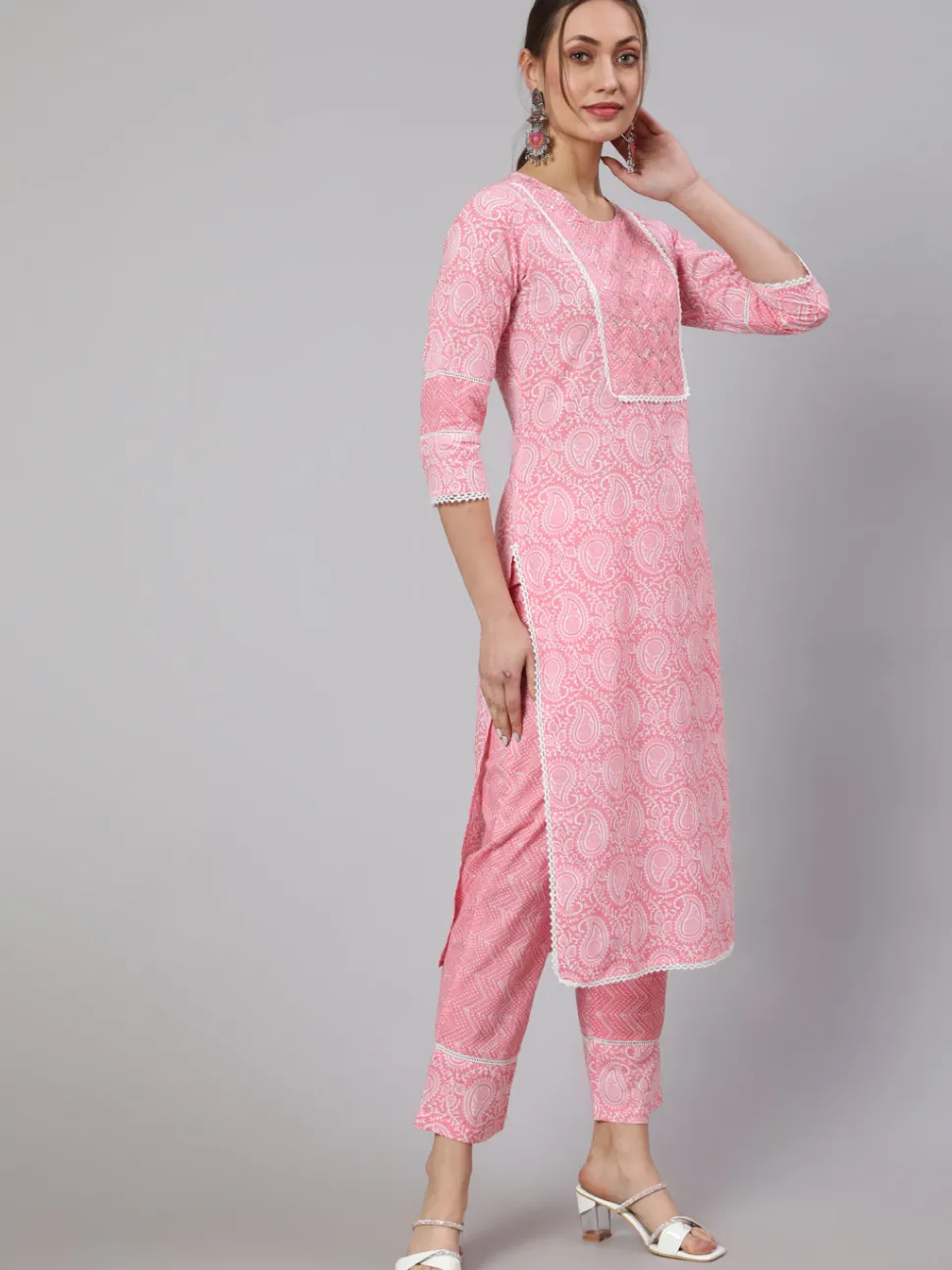 pink_ethnic_paisley_printed_cotton_kurta_with_pants_5.webp Jaipur Kurti Ethnic Paisley Printed Cotton Kurta With Pants