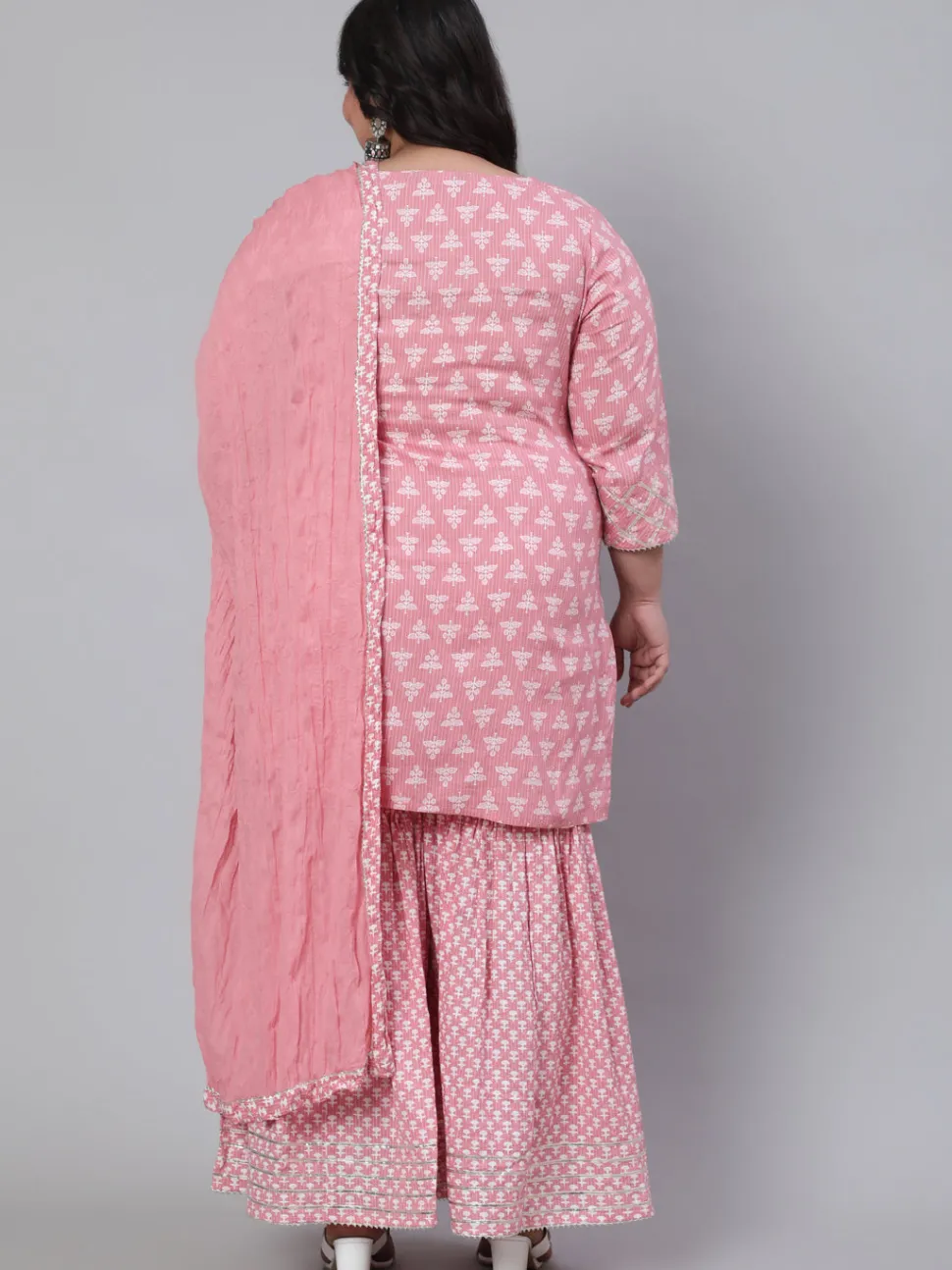 Jaipur Kurti Plus Size Woven Straight Printed Embroidered Kurta Set With Solid Dupatta