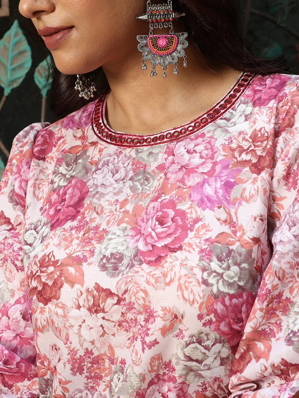 Jaipur Kurti Rose Floral Printed Kurta With Pants