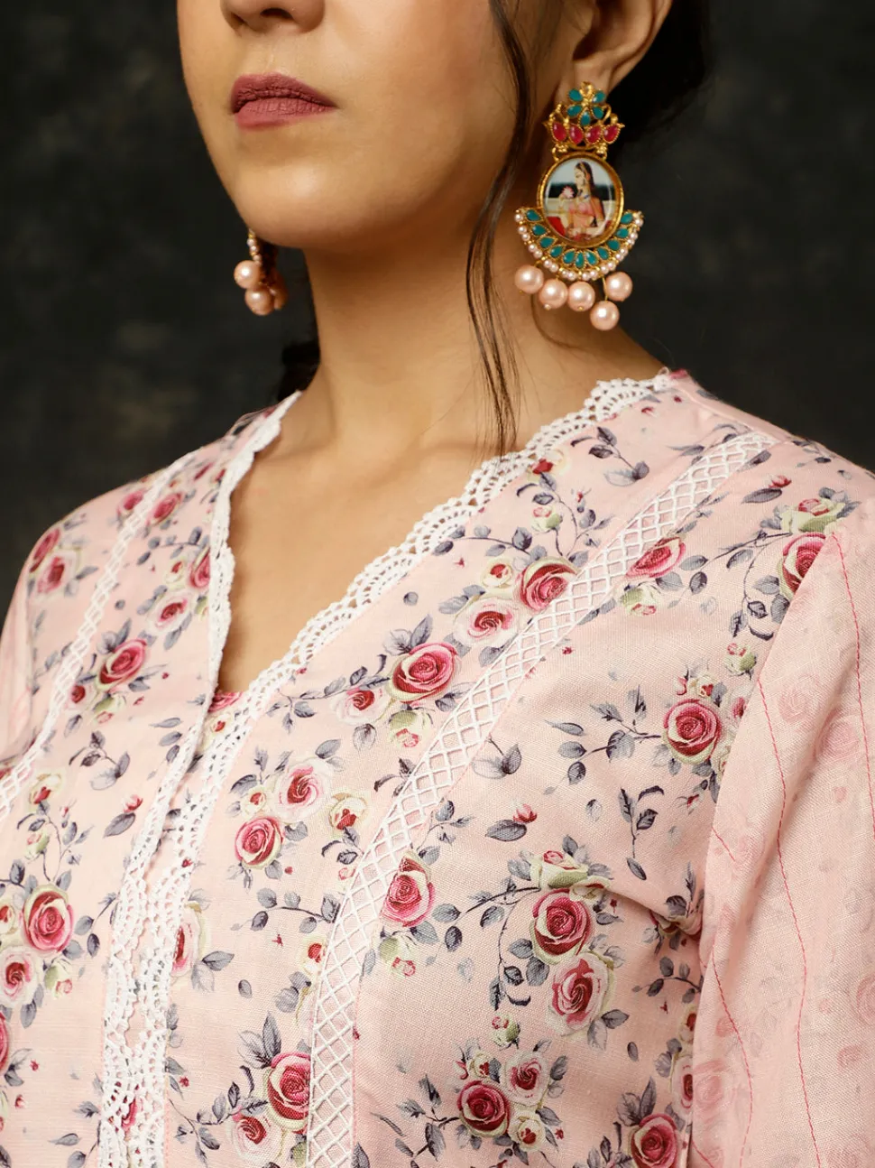 Jaipur Kurti Rose Printed A-line Kurta With Palazzo And Dupatta