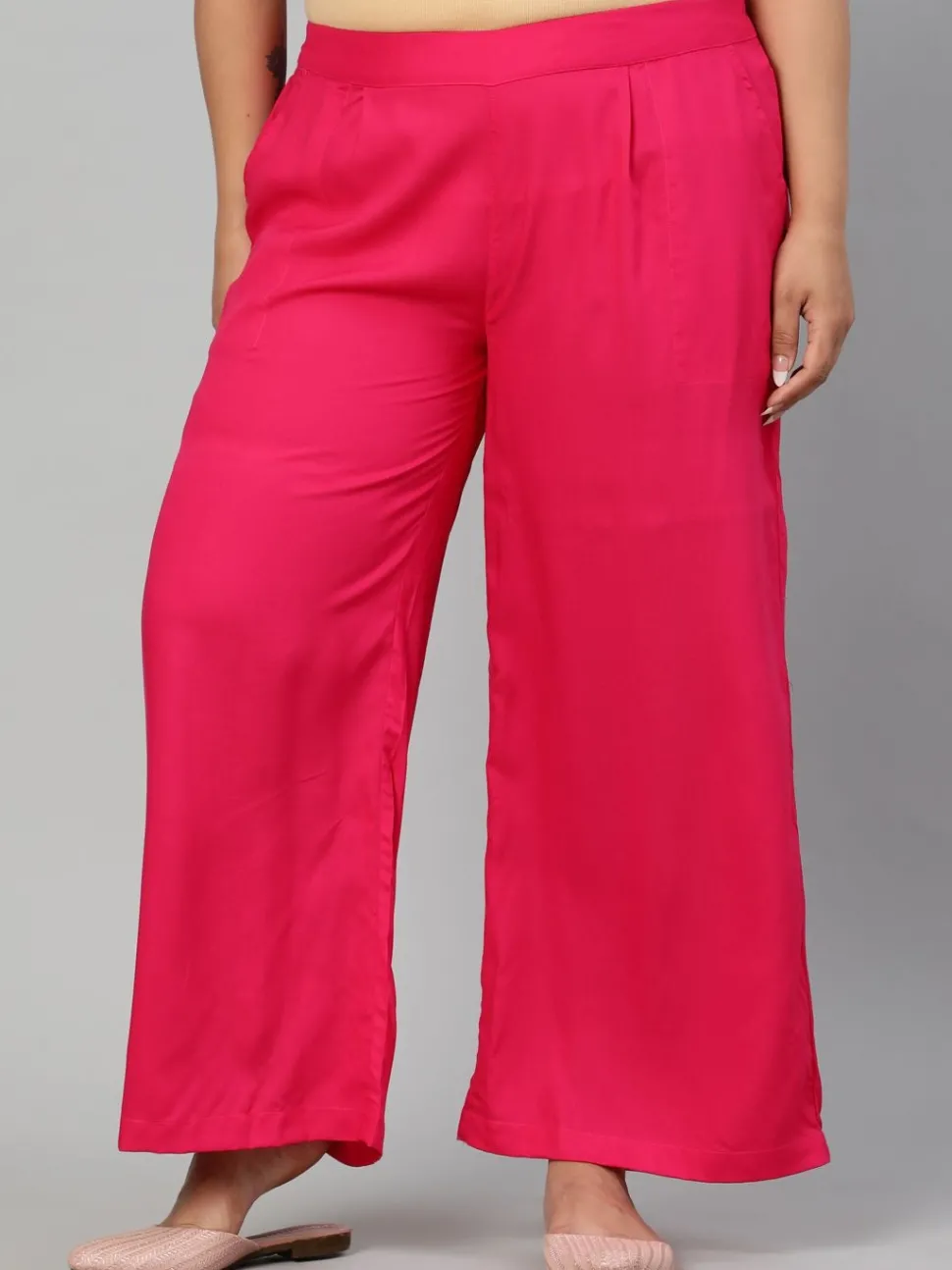 Jaipur Kurti Pink Solid Rayon Palazzo
