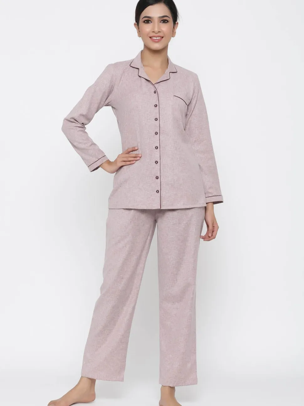 Jaipur Kurti Pink Solid Straight Cotton Blend Sleepwear