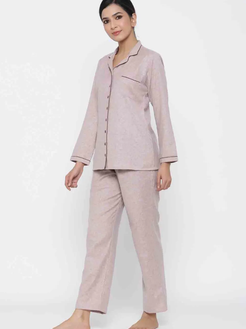 Jaipur Kurti Pink Solid Straight Cotton Blend Sleepwear