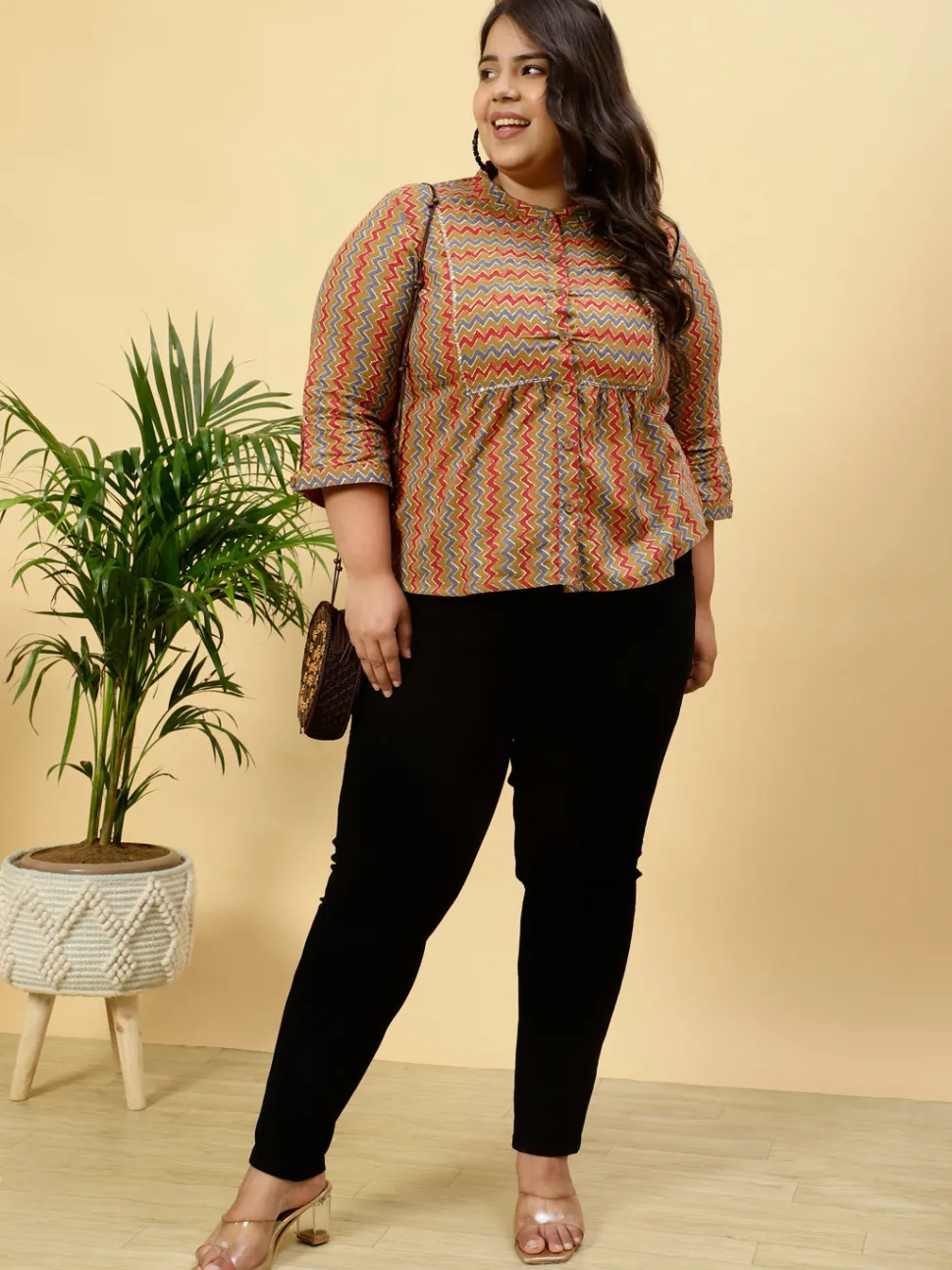 Jaipur Kurti Plus Size Zig-Zag Printed Top