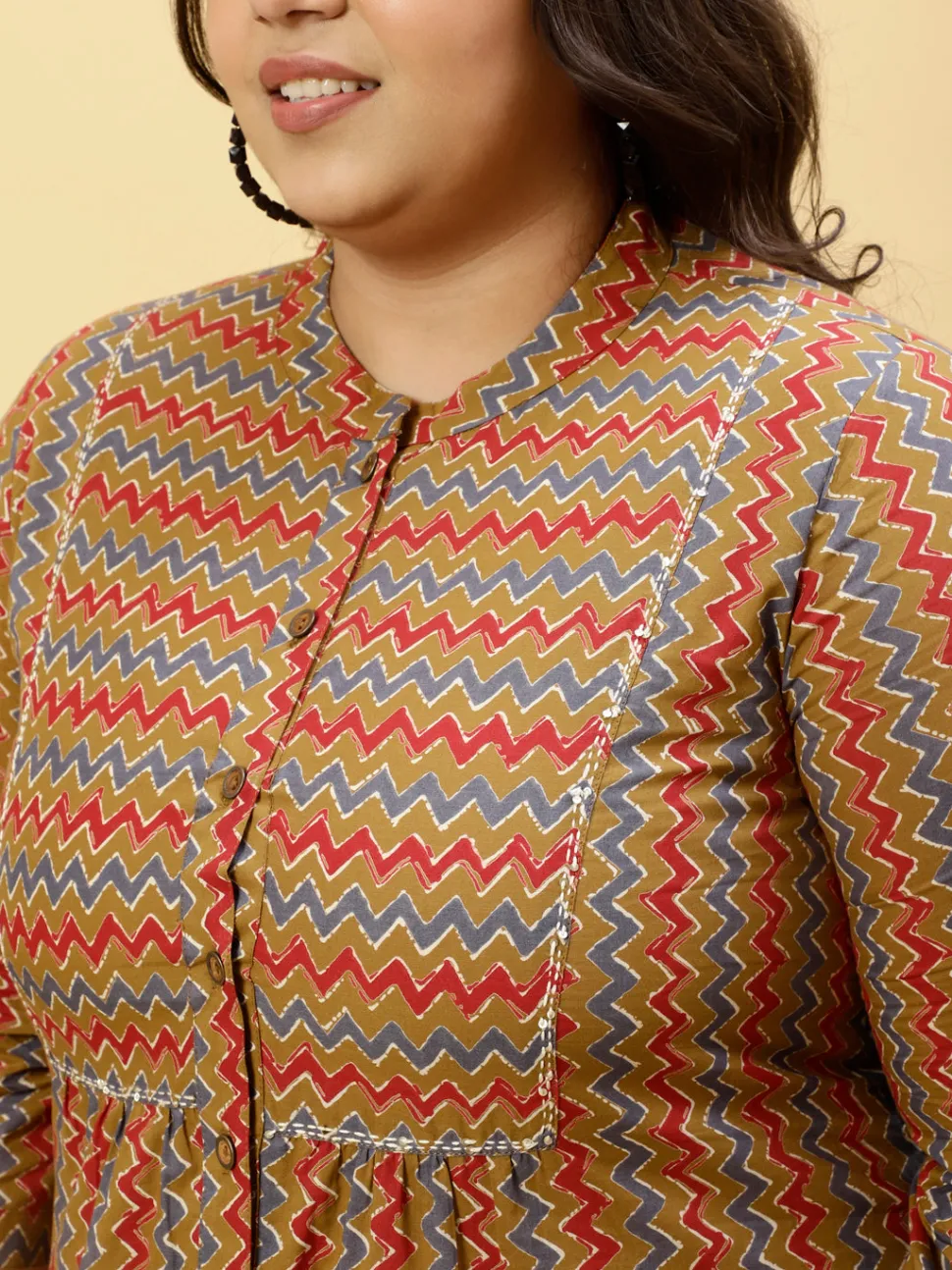 Jaipur Kurti Plus Size Zig-Zag Printed Top