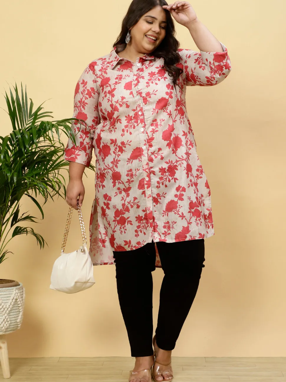 Jaipur Kurti Plus Size Floral Collared Kurta