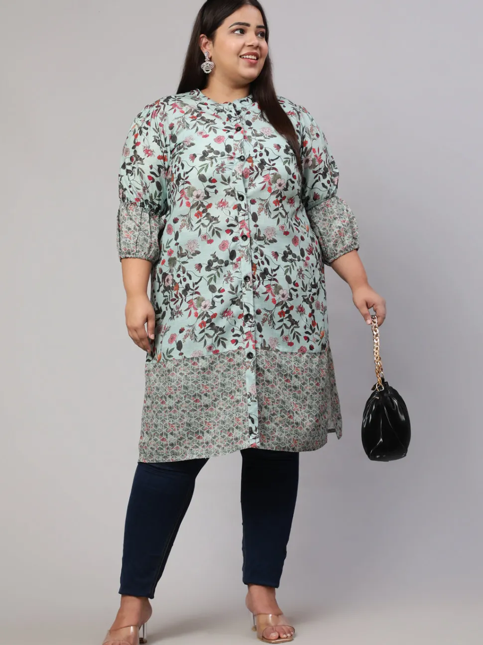 Jaipur Kurti Plus Size Floral Printed Straight Kurta