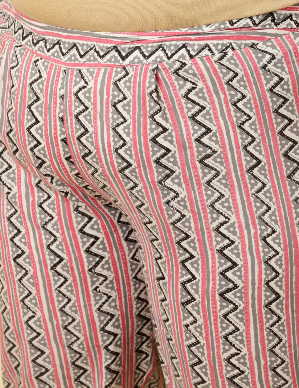 Jaipur Kurti Plus Size Grey Ethnic Printed Flared Kurta With Zig-Zag Printed Pants And Dupatta