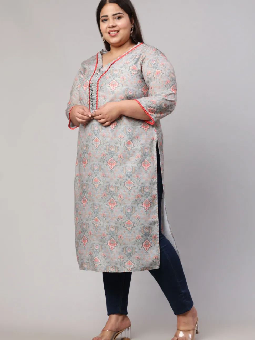 plus_size_grey_ruffled_printed_straight_kurta_5.webp Jaipur Kurti Plus Size Ruffled Printed Straight Kurta