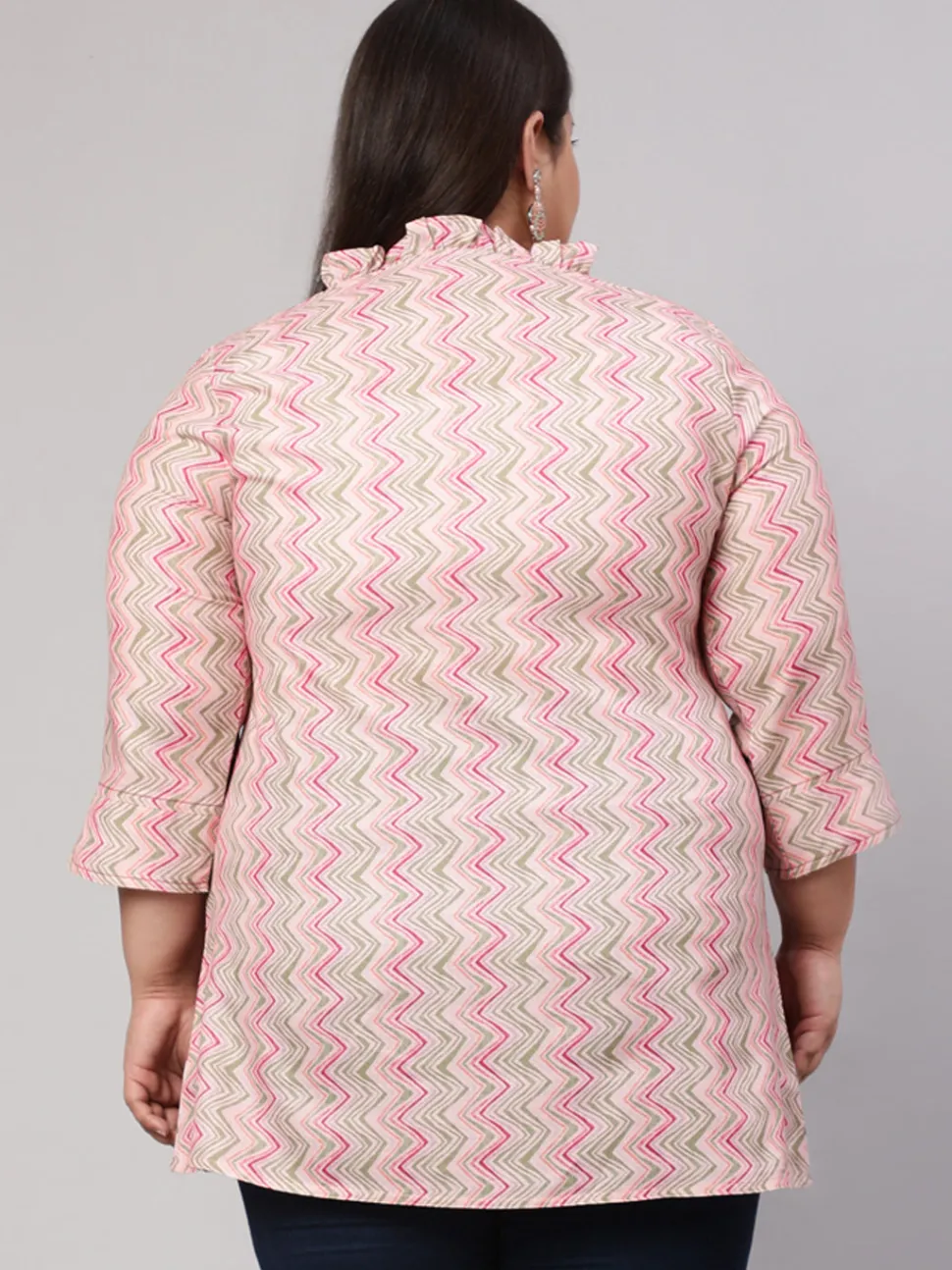 Jaipur Kurti Plus Size Multicolor Zigzag Embroidered Short Kurta