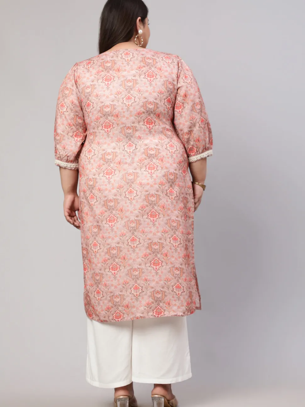 Jaipur Kurti Plus Size Mirror Work Printed Straight Kurta