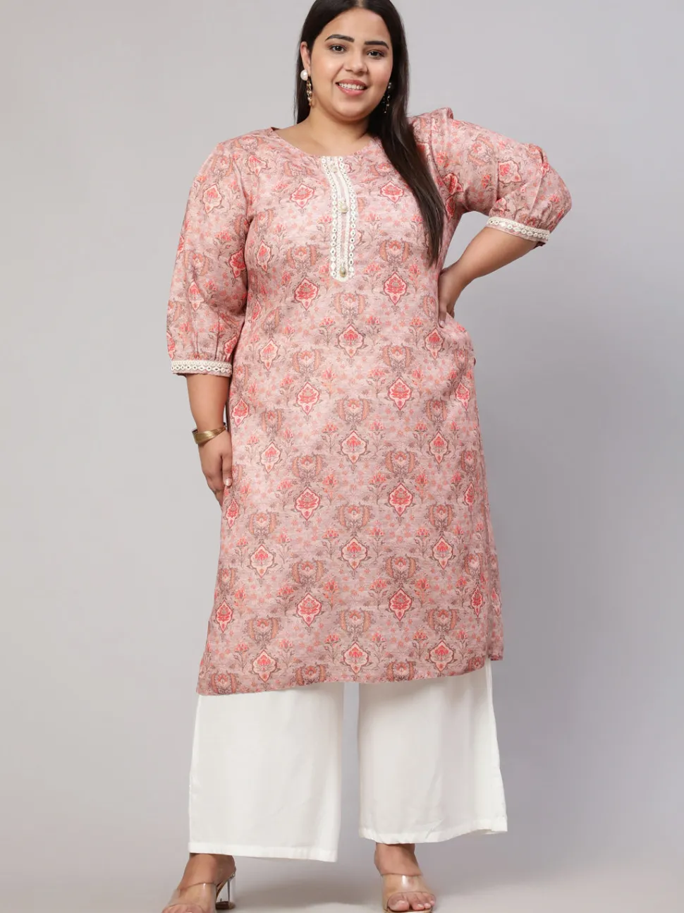 Jaipur Kurti Plus Size Mirror Work Printed Straight Kurta
