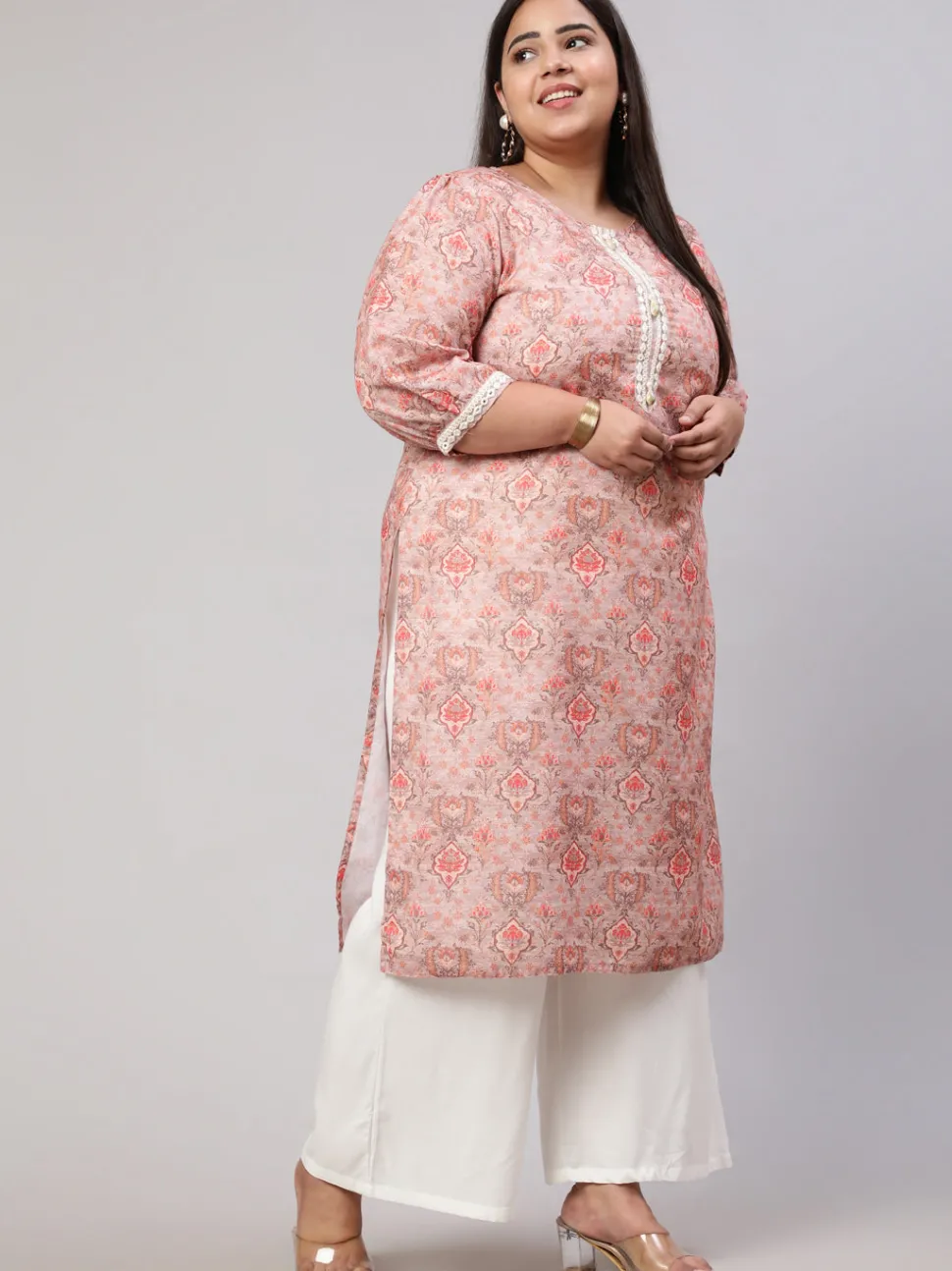 Jaipur Kurti Plus Size Mirror Work Printed Straight Kurta