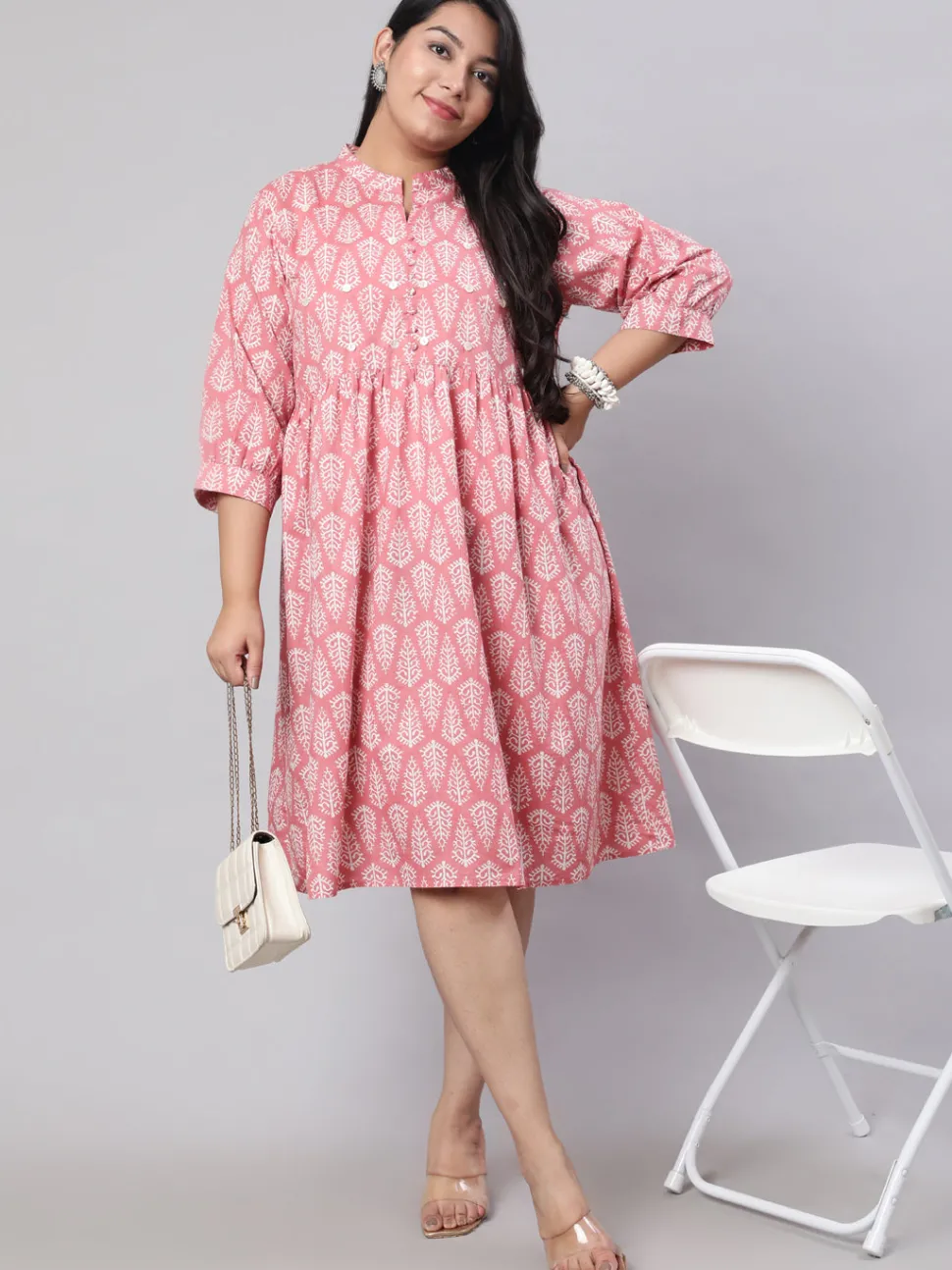 Jaipur Kurti Plus Size Ethnic Printed Flared Dress