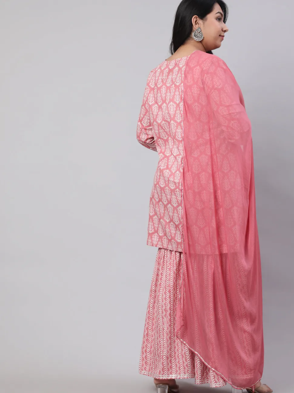 Jaipur Kurti Plus Size Ethnic Printed Kurti With Sharara And Chiffon Dupatta