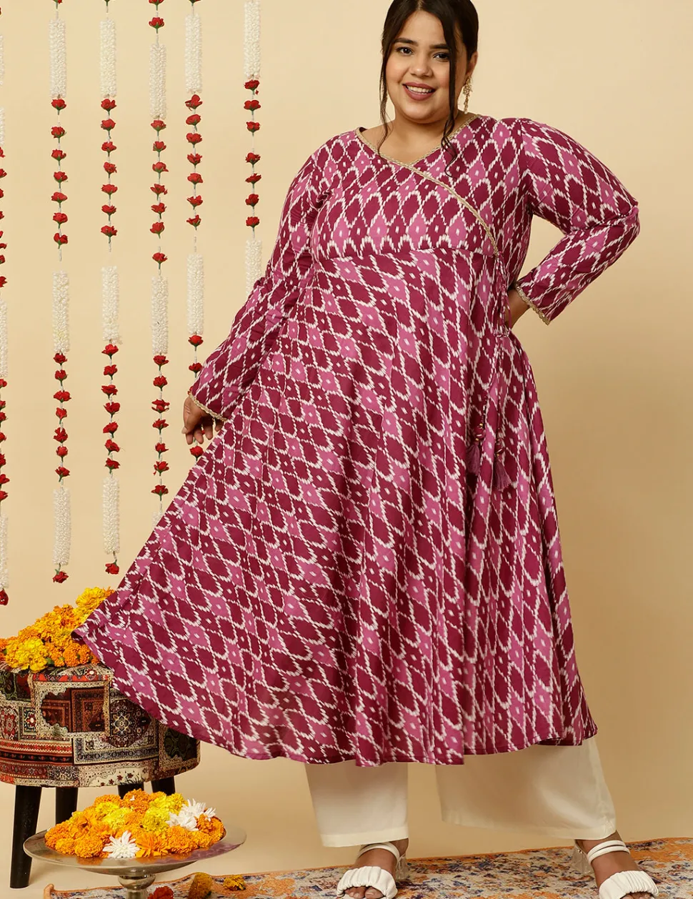 Jaipur Kurti Plus Size Ikat Printed Angrakha Kurta