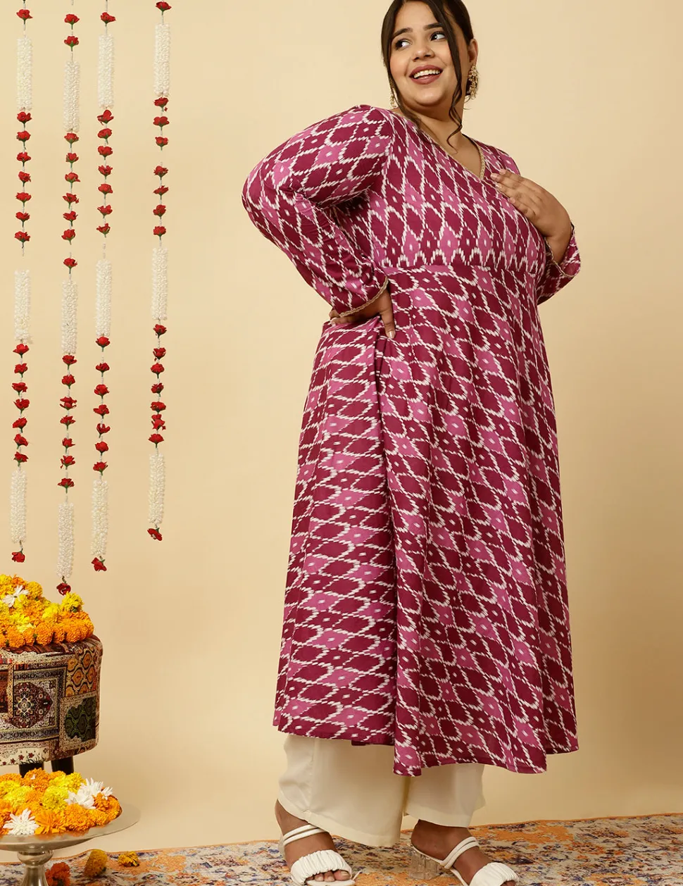 plus_size_purple_ikat_printed_angrakha_kurta_4.webp Jaipur Kurti Plus Size Ikat Printed Angrakha Kurta
