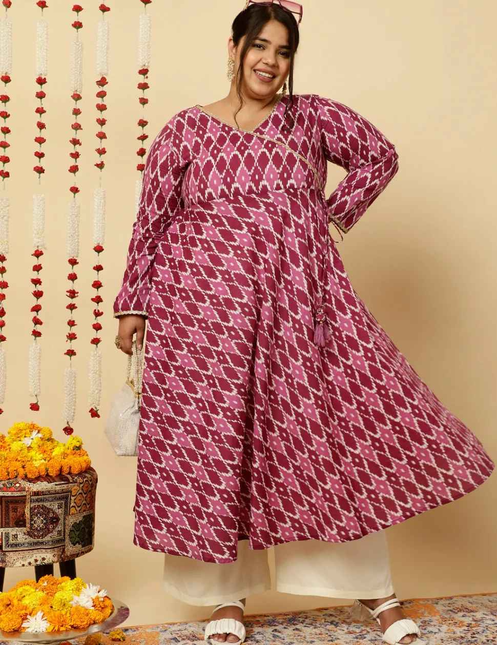 plus_size_purple_ikat_printed_angrakha_kurta_5.webp Jaipur Kurti Plus Size Ikat Printed Angrakha Kurta