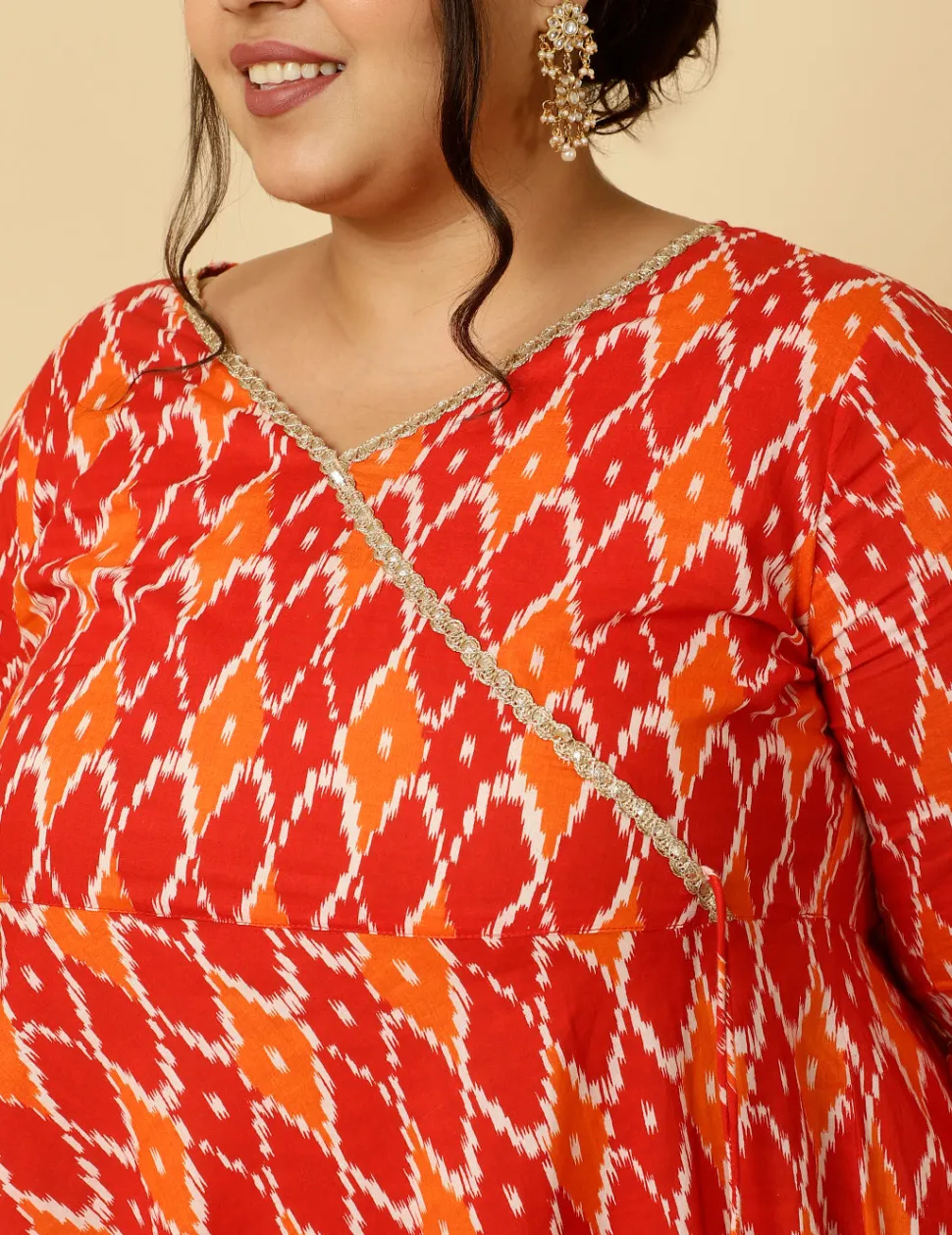 Jaipur Kurti Plus Size Ikat Printed Angrakha Kurta