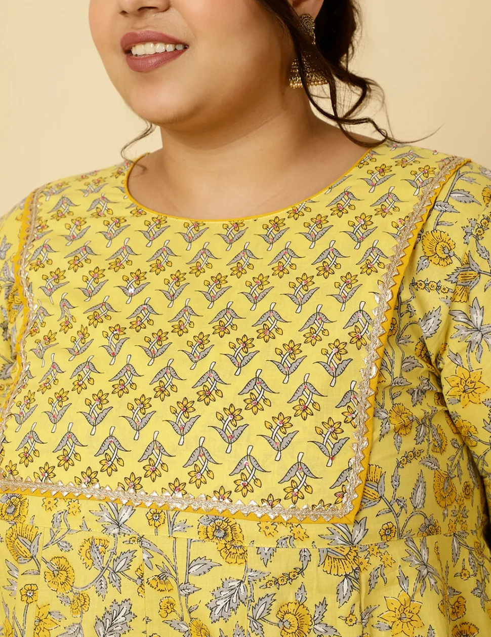 Jaipur Kurti Plus Size Ethnic Print Anarkali Kurta With Pants And Dupatta