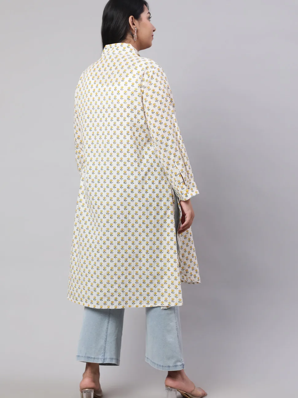 Jaipur Kurti Plus Size Ethnic Printed Cotton Lurex Kurta