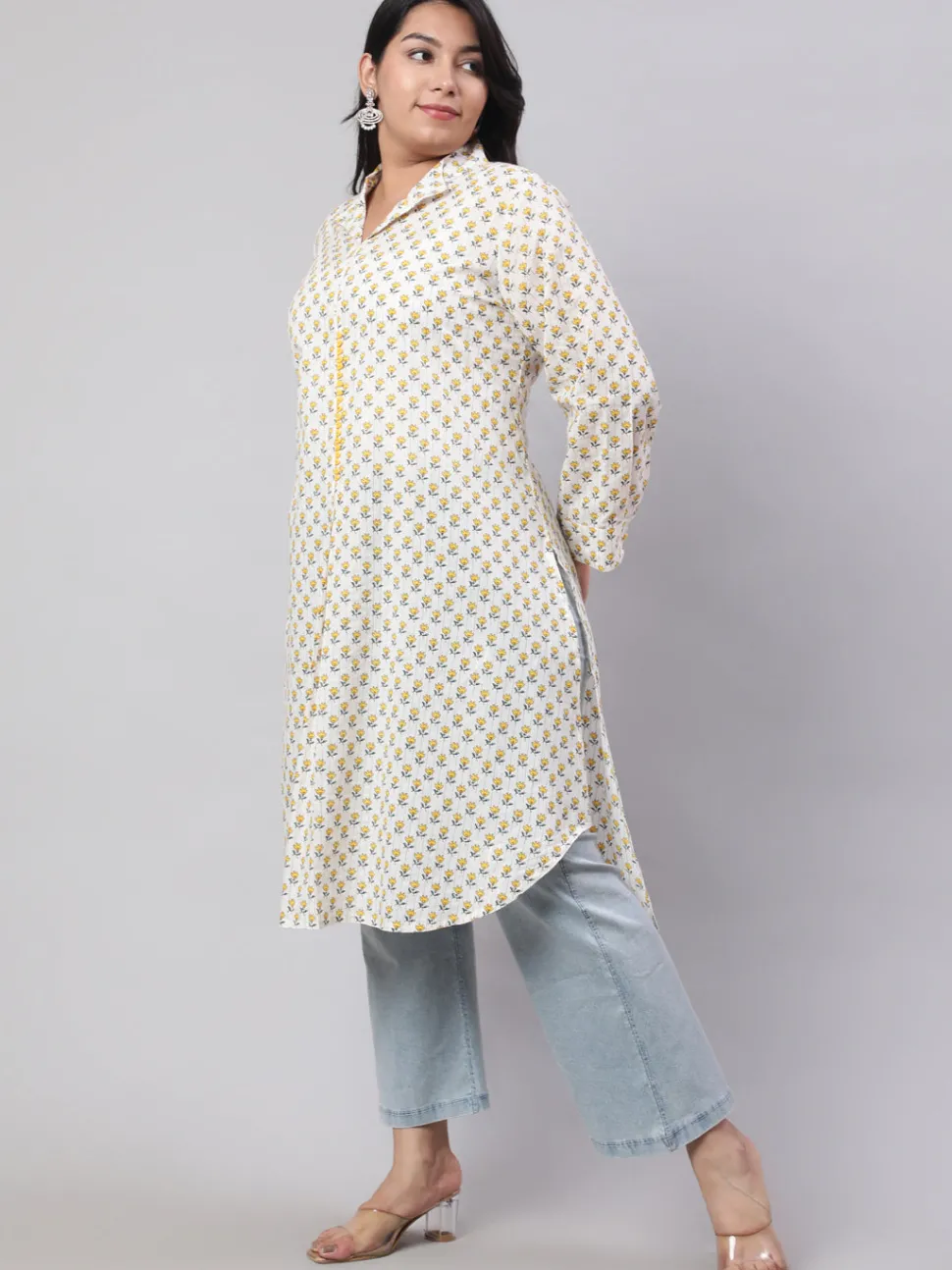 Jaipur Kurti Plus Size Ethnic Printed Cotton Lurex Kurta