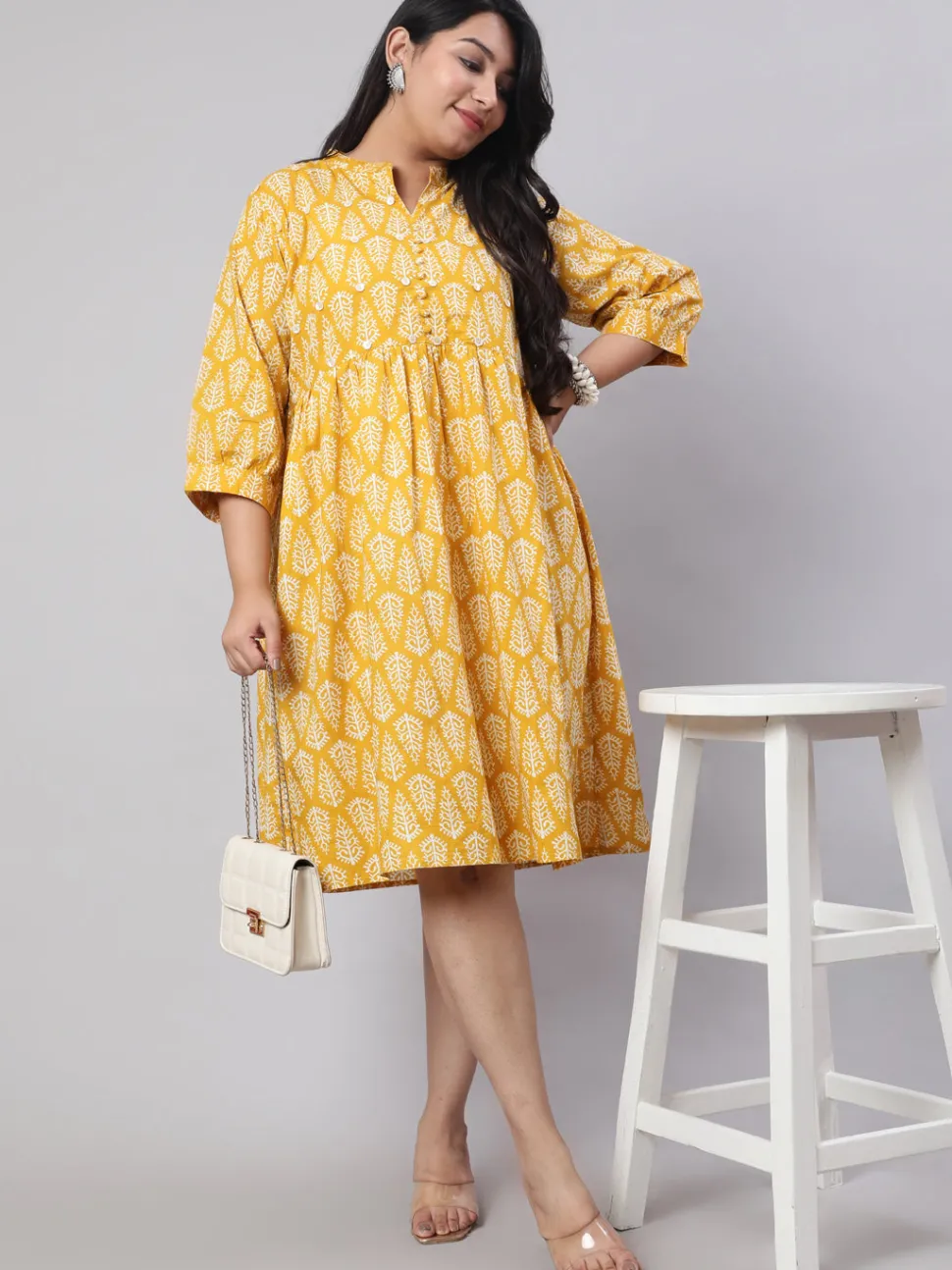 Jaipur Kurti Plus Size Ethnic Printed Flared Dress