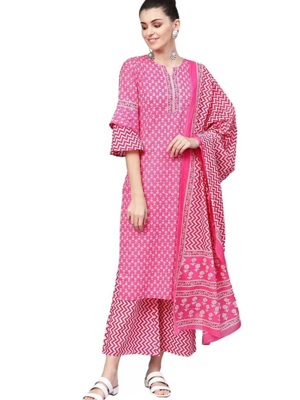 Jaipur Kurti Printed Straight Kurta With Printed Palazzo And Dupatta