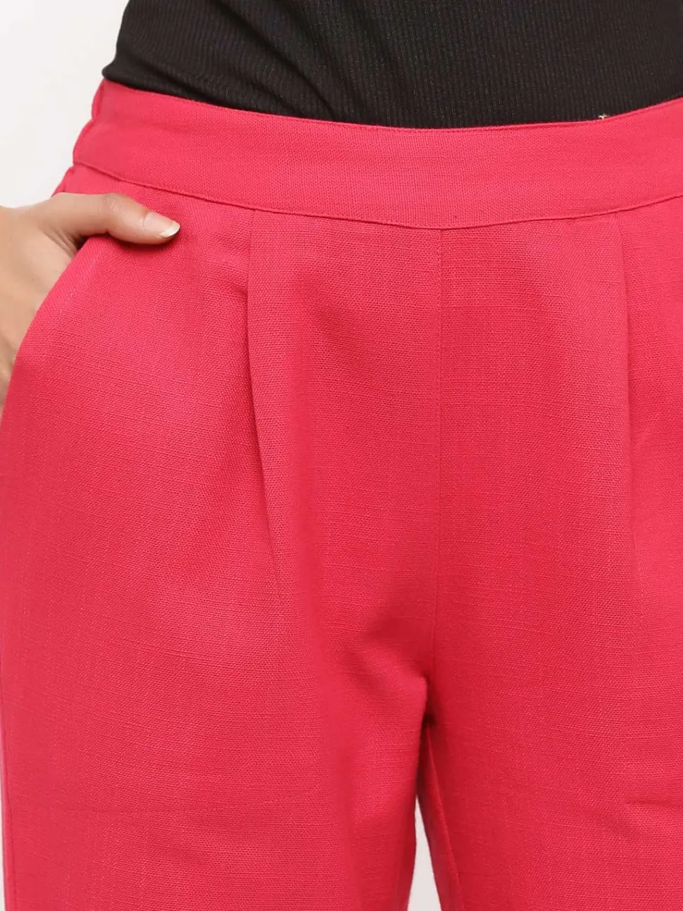 Jaipur Kurti Rani Cotton Slub Bottom-Fold Straight Pants