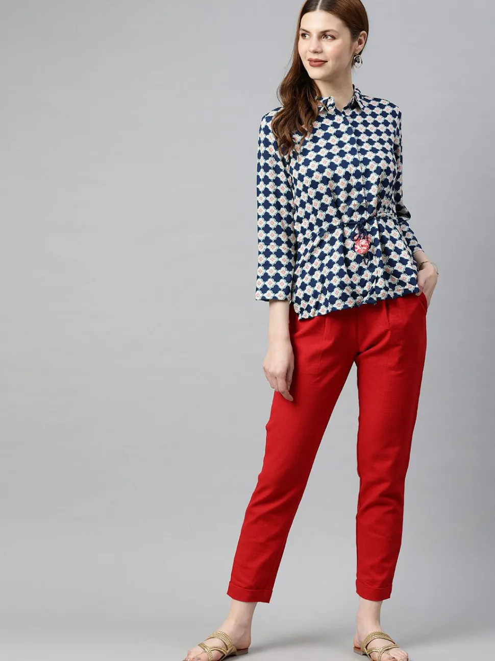 Jaipur Kurti Cotton Slub Bottom-Fold Straight Pants