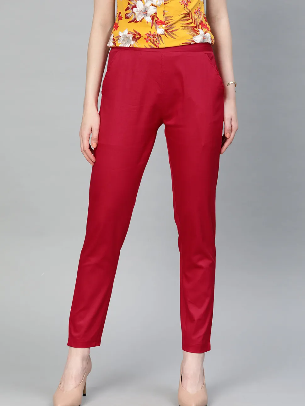 Jaipur Kurti Solid Cotton Lycra Pants