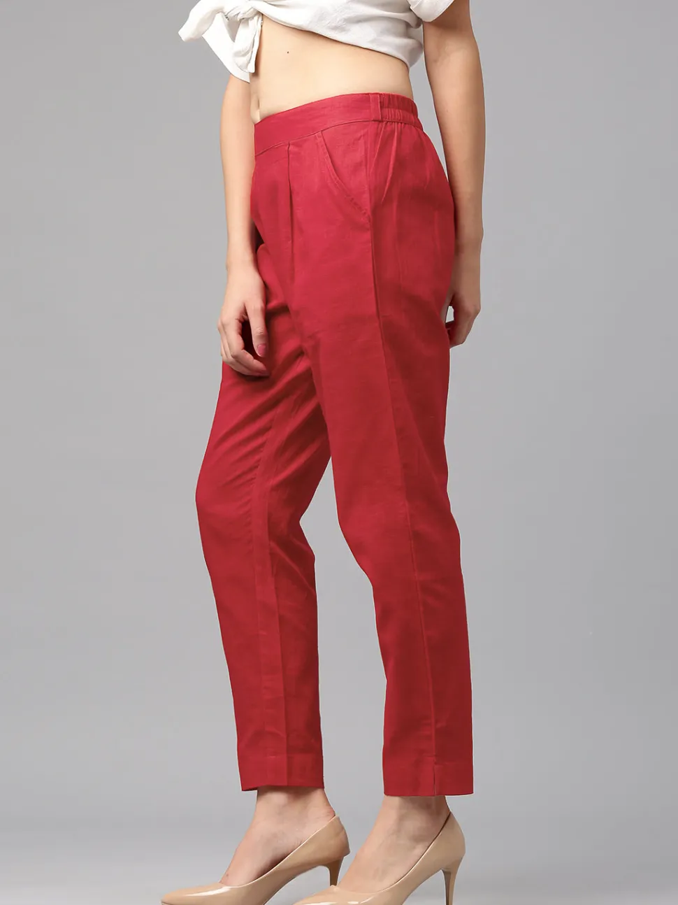 Jaipur Kurti Solid Cotton Slub Straight Pants