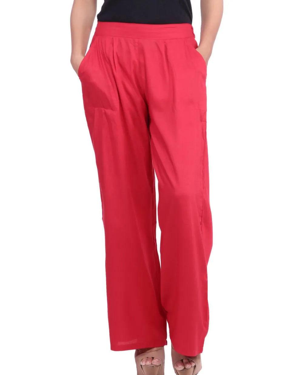 Jaipur Kurti Red Solid Rayon Palazzo