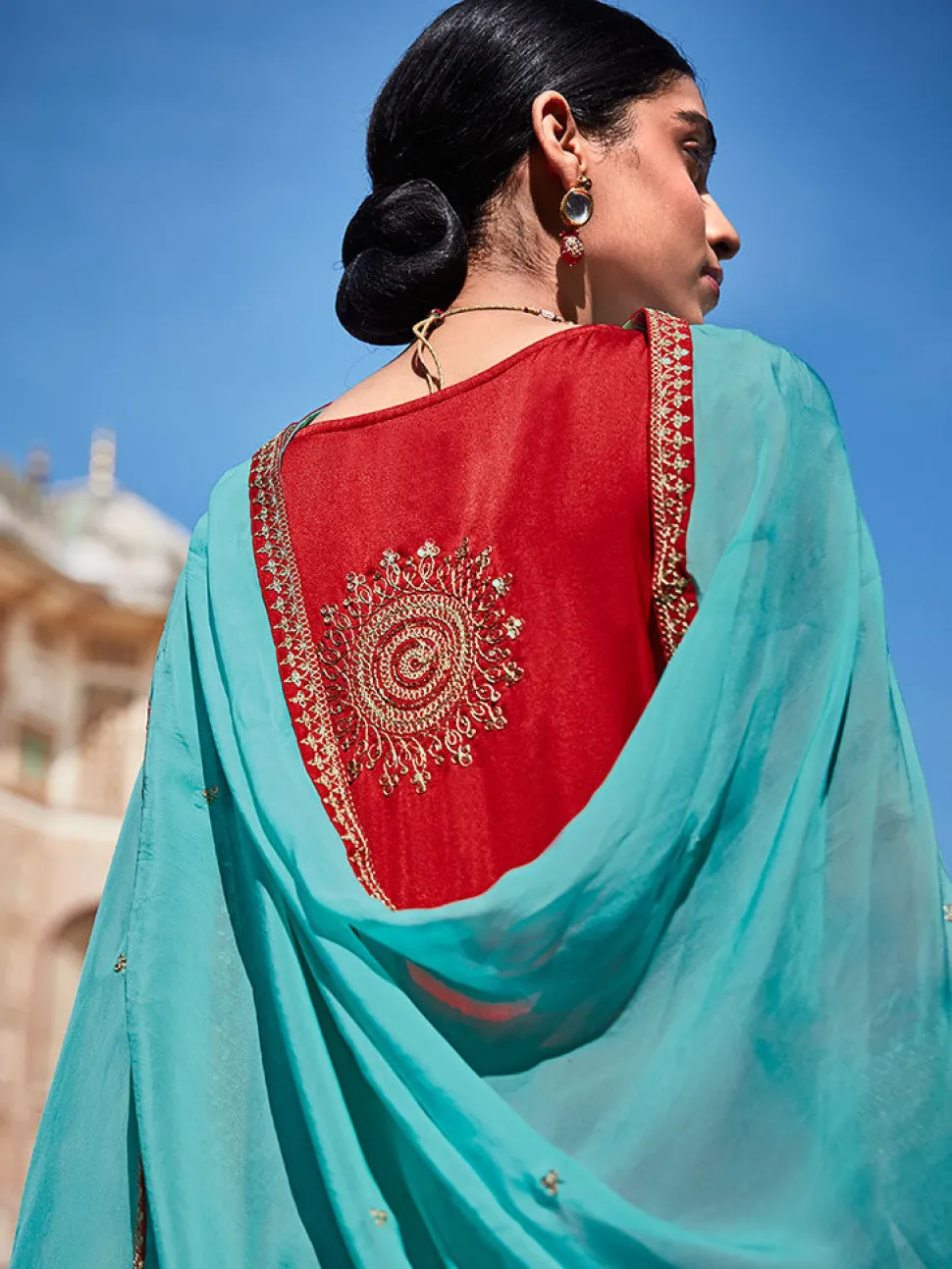 red_zari_work_floor_length_anarkali_kurta_with_sea_green_organza_embellished_dupatta_3.webp Jaipur Kurti Zari Work Floor Length Anarkali Kurta With Sea Green Organza Embellished Dupatta