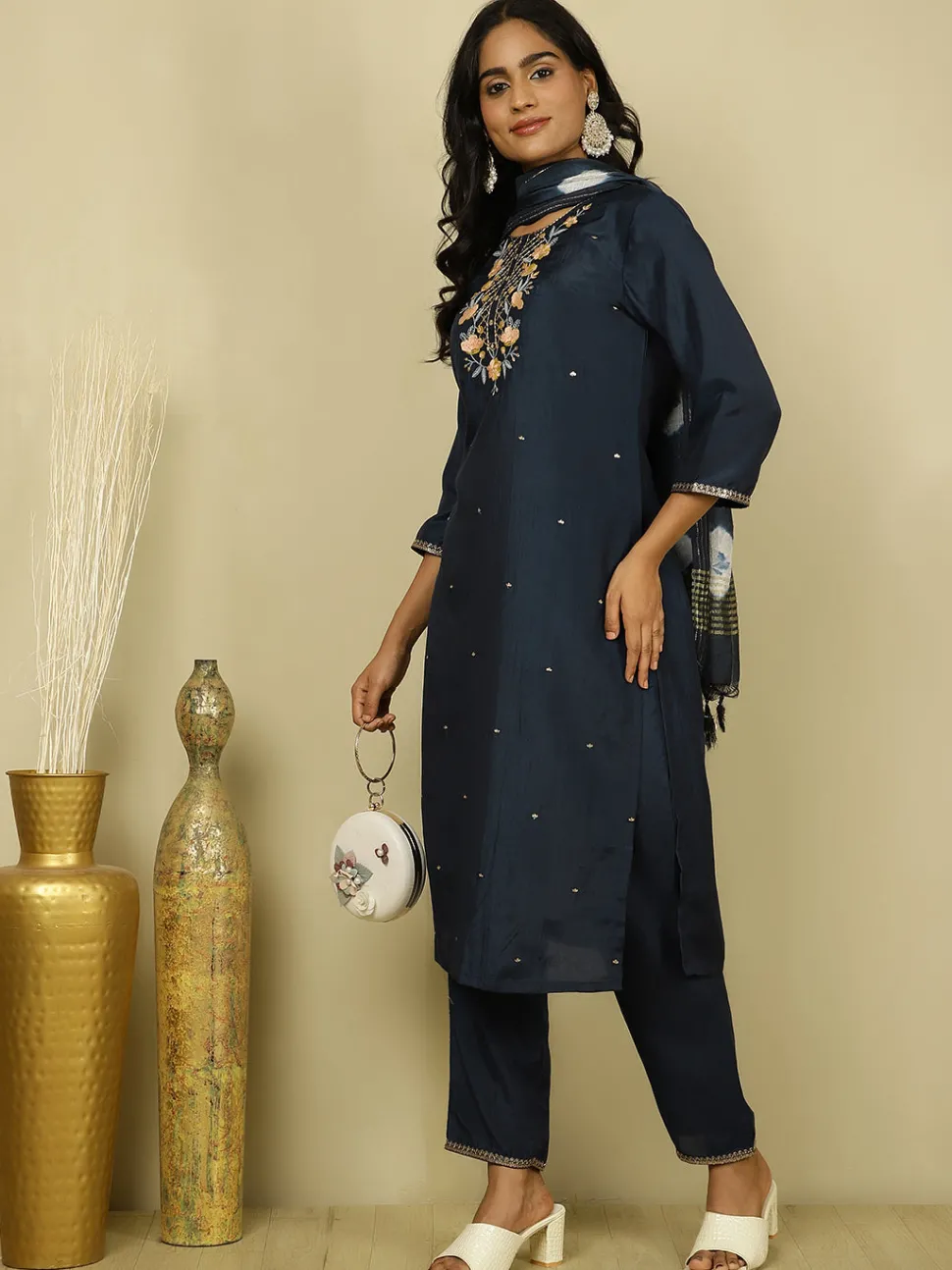 Jaipur Kurti Resham Floral Embroidered Festive Suit Set