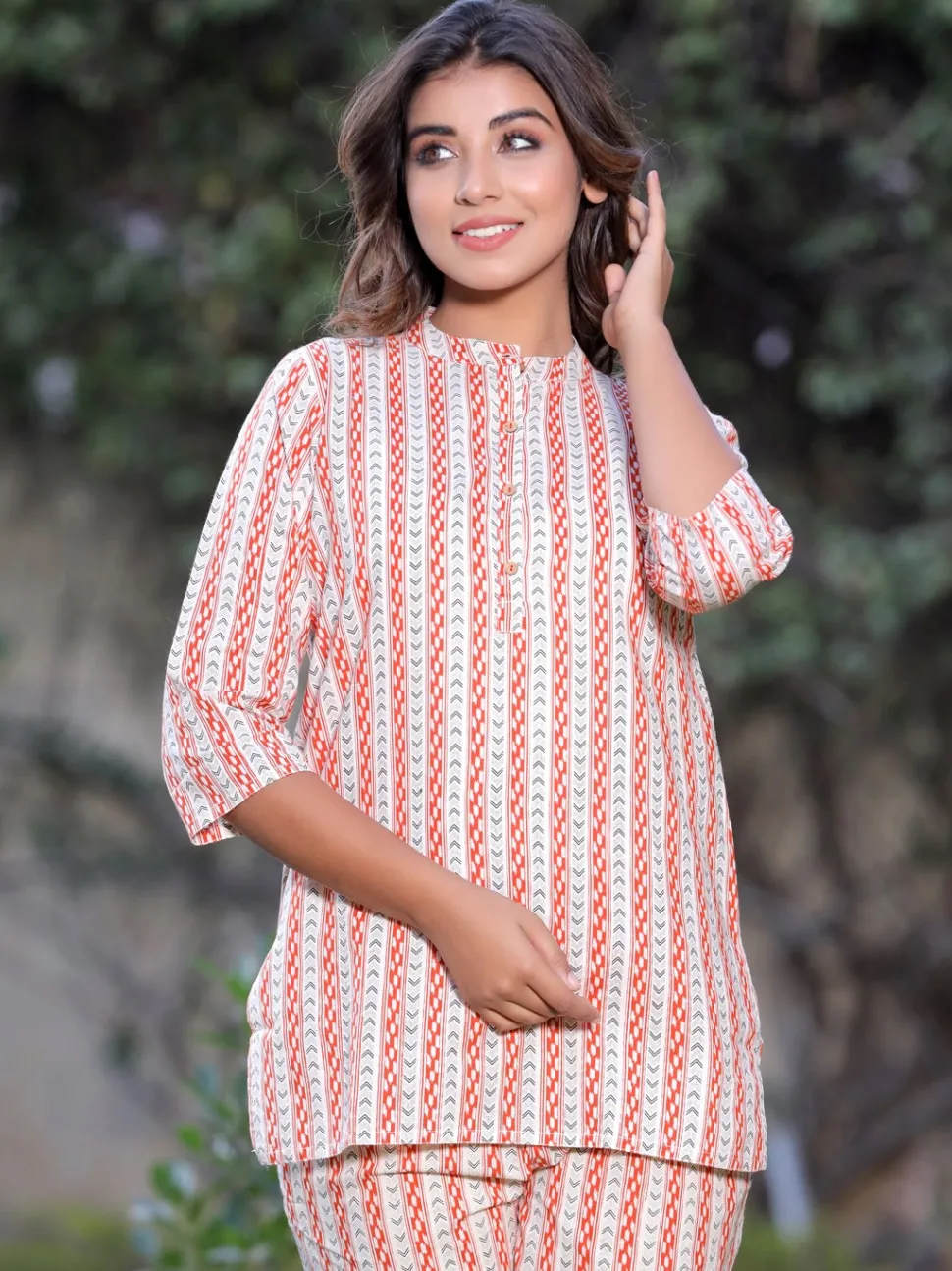 Jaipur Kurti Rust Printed Straight Cotton Sleepwear